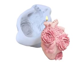 Molde silicona corazon humano con flores